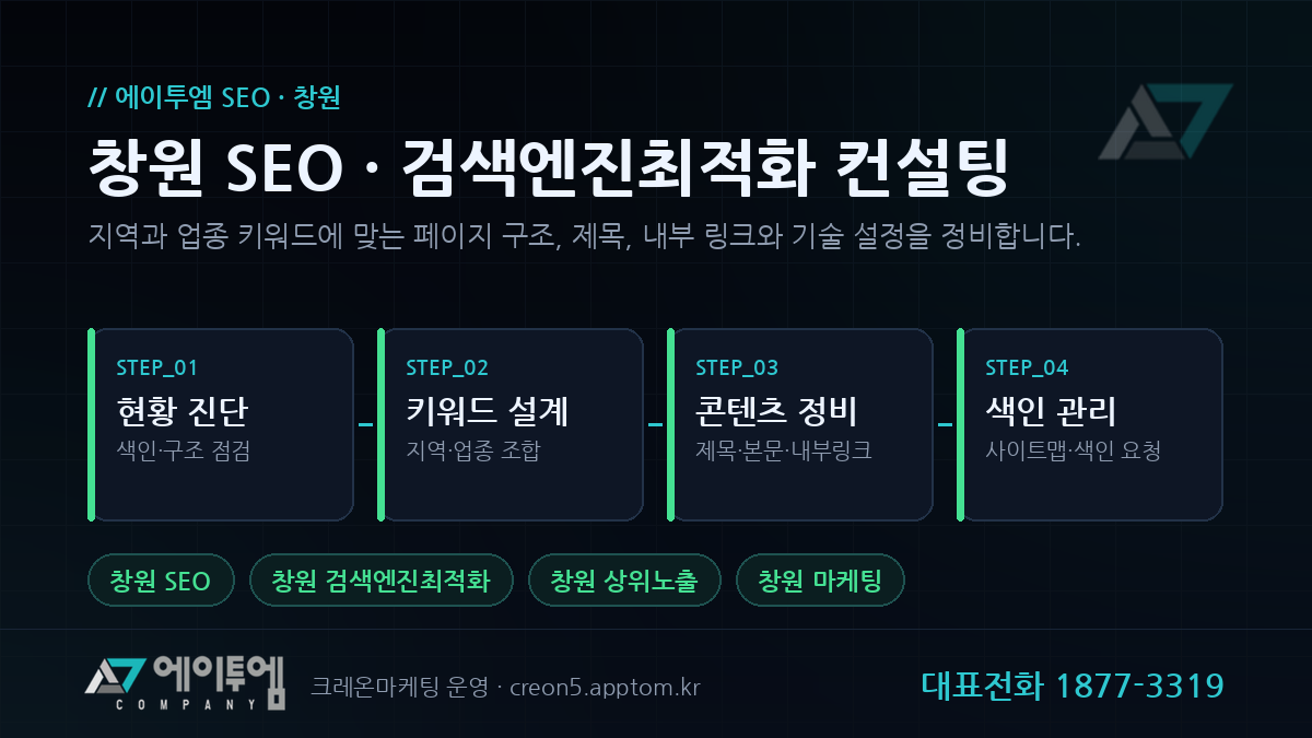 창원 SEO 검색엔진최적화 단계 - 현황 진단, 키워드 설계, 콘텐츠 정비, 색인 관리